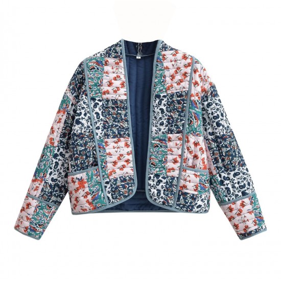 New Autumn Women's Fashion Printed Loose Casual Short Quilted Padded Jacket Cardigan
