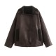 Women's New Spring Autumn Casual Reversible Lapel Fur Lined Leather Jacket