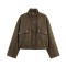 Women's Autumn Winter EU-US Fashion Loose Zipper-Detail Stand Collar Suede Jacket