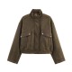 Women's Autumn Winter EU-US Fashion Loose Zipper-Detail Stand Collar Suede Jacket