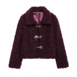 Women's Winter Fashion EU-US Style Lapel Knot Button Fleece Long Sleeve Jacket