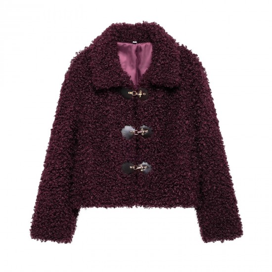 Women's Winter Fashion EU-US Style Lapel Knot Button Fleece Long Sleeve Jacket