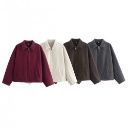 Autumn Fashion 3-Color Solid Oversized Zipper Wool Blend Jacket for Women