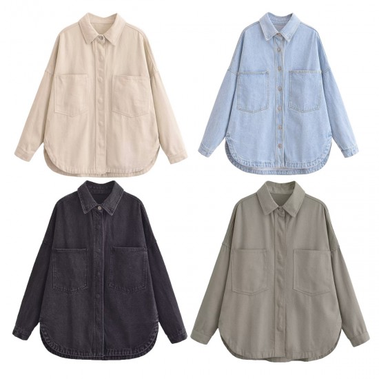 New Spring Autumn EU-US Women's Urban Casual Washed Denim Shirt Jacket