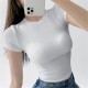 Women's Summer EU-US Kardashian Style Sexy Crew Neck Short Sleeve T-Shirt - Skims Inspired Solid Basic Ribbed Top