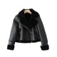 Y2K New Spring Autumn Women's EU-US Street Style Casual Short Fur Lined Leather Jacket