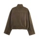 Women's Autumn Winter EU-US Fashion Loose Zipper-Detail Stand Collar Suede Jacket