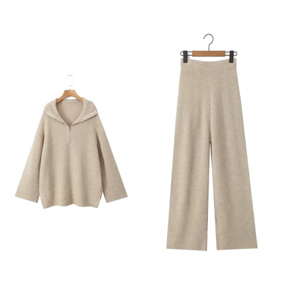 Women's New Autumn Slouchy Loose Big Lapel Knitwear + High-Waist Pants Set