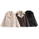Autumn Fashion Lapel 3-Color Fur Lined Leather Long Sleeve Jacket for Women
