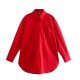Women's New Summer EU-US Style Loose Cotton Pocket-Detail Long Sleeve Shirt