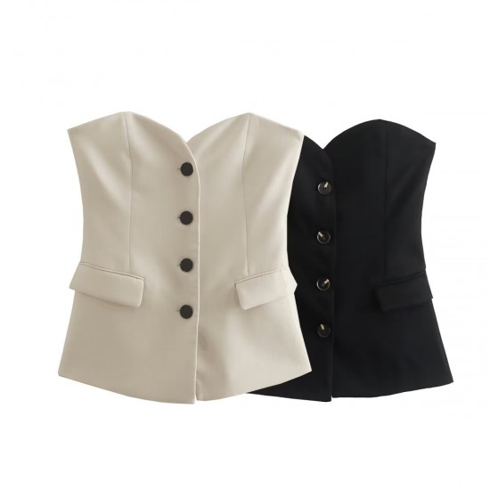 Y2K New Women's EU-US Style Flap-Detail Corset Vest + Split-Hem Straight Pants