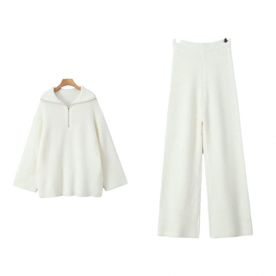 Women's New Autumn Slouchy Loose Big Lapel Knitwear + High-Waist Pants Set