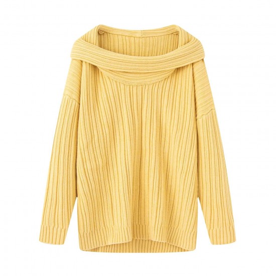 Women's Autumn EU-US Style Off-Shoulder Loose Casual Pullover Knit Sweater