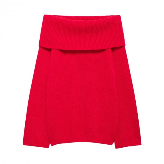 Women's Autumn Winter Off-Shoulder Sexy Slim Solid Color Pullover Sweater