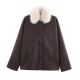 Women's Autumn Winter EU-US Style Detachable Faux Fur Collar Wool Blend Jacket