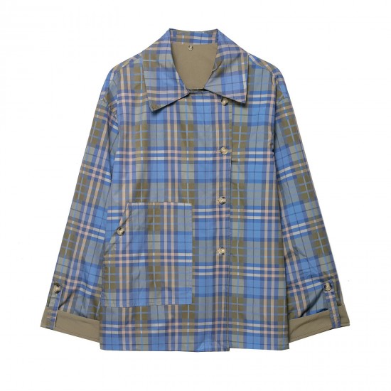 Women's Autumn EU-US Style Reversible Plaid Scarf-Detail Jacket