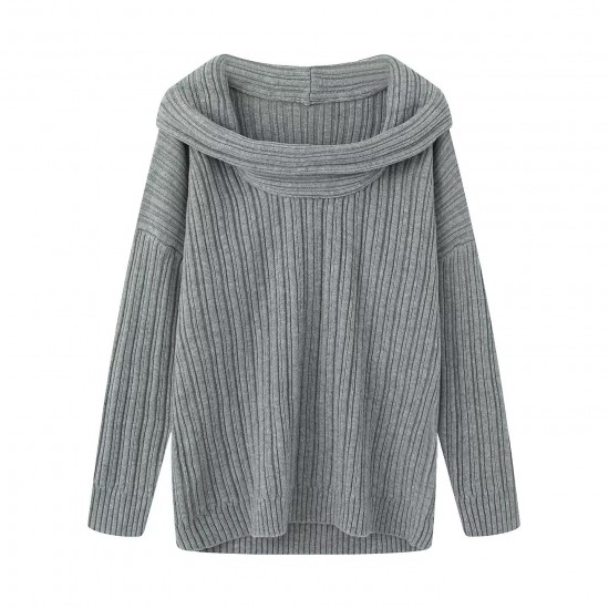Women's Autumn EU-US Style Off-Shoulder Loose Casual Pullover Knit Sweater