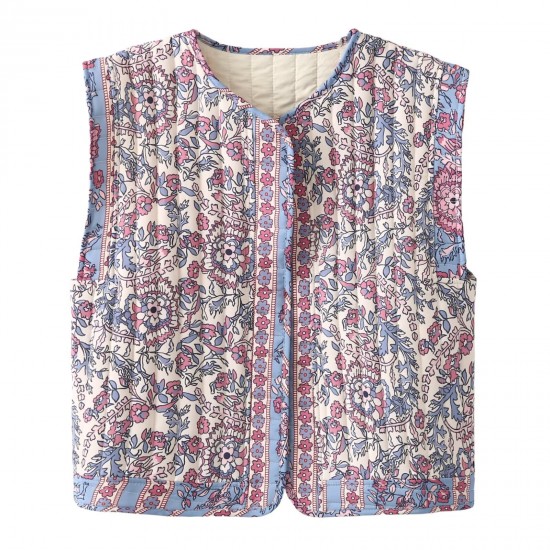 Women's New Autumn Winter EU-US Style Street Fashion Printed Padded Vest Gilet