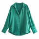 Women's EU-US Style Multi-Color Satin Texture Drapey Long Sleeve Blouse