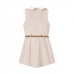 Women's 2026 Spring EU-US Style Blazer Collar Sleeveless Belted Pleated Dress