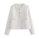 Women's New Autumn EU-US Style Crew Neck Slim Color Block Button-Detail Jacket