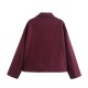 Autumn Fashion Women's Wine Red Big Pocket Zipper Wool Blend Jacket