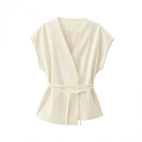 Women's Summer EU-US Style V-Neck Tie Top + Pleated Pants Set