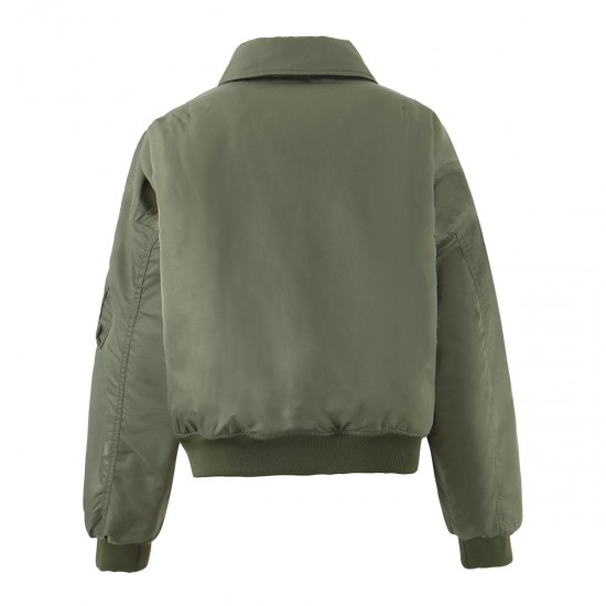 Women's Autumn Winter EU-US Style Lapel Pocket-Detail Padded Jacket