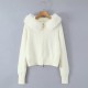 Women's Autumn Winter EU-US Style Faux Fur Collar Hooded Long Sleeve Zipper Knit Sweater Cardigan