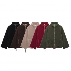 EU-US Style New Autumn Winter Women's Solid Slouchy Shearling Turtleneck Wool Blend Jacket