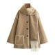 Women's New Autumn Winter Solid Color Fashion Chanel-Style Scarf-Detail Wool Blend Jacket