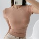 Women's Summer EU-US Kardashian Style Sexy Crew Neck Short Sleeve T-Shirt - Skims Inspired Solid Basic Ribbed Top