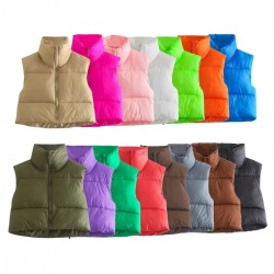 9-Color EU-US Women's New Spring Autumn Padded Vest Zipper Stand Collar Gilet