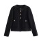 Women's New Autumn EU-US Style Crew Neck Slim Color Block Button-Detail Jacket