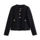 Women's New Autumn EU-US Style Crew Neck Slim Color Block Button-Detail Jacket