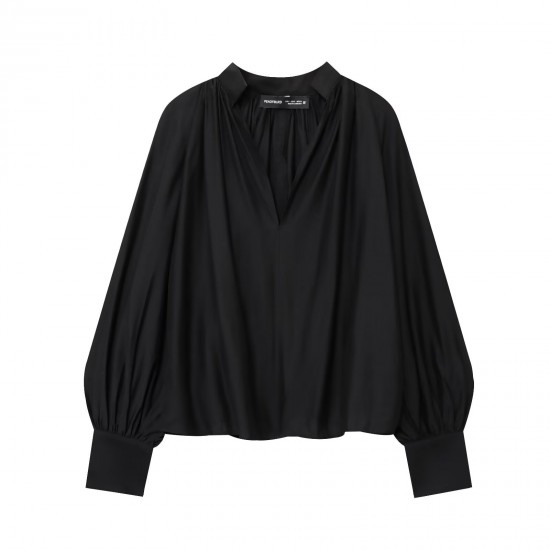 Women's 2026 Spring EU-US Style V-Neck Long Sleeve Solid Color Blouse