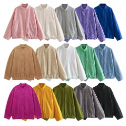 New EU-US 15-Color Loose Casual Jacket - Street Y2K Stand Collar Hidden Button Coat for Women