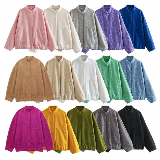 New EU-US 15-Color Loose Casual Jacket - Street Y2K Stand Collar Hidden Button Coat for Women