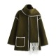 Women's New Autumn Winter Solid Color Fashion Chanel-Style Scarf-Detail Wool Blend Jacket