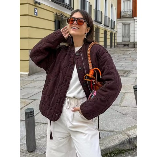 Women's Winter EU-US Style Crew Neck Long Sleeve Loose Casual Padded Coat