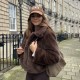 New Winter EU-US Fashion Faux Fur Effect Lapel Long Sleeve Wool Blend Coat