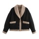 Autumn Winter Women's American Retro Wool Blend Jacket Lapel Loose Fur Lined Leather Top