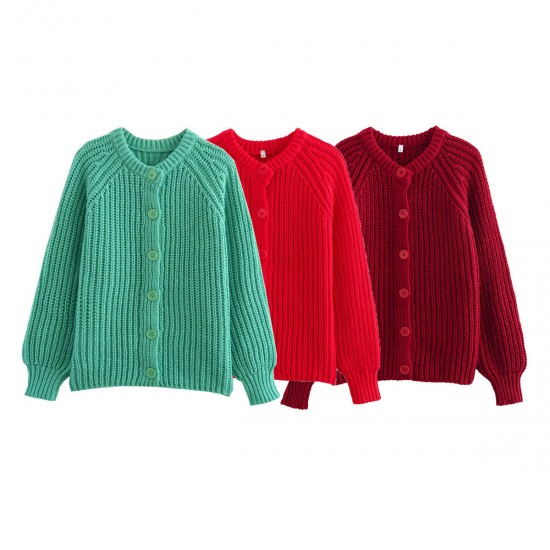 Women's Y2K EU-US Style New Autumn Solid Color Long Sleeve Knit Sweater Cardigan