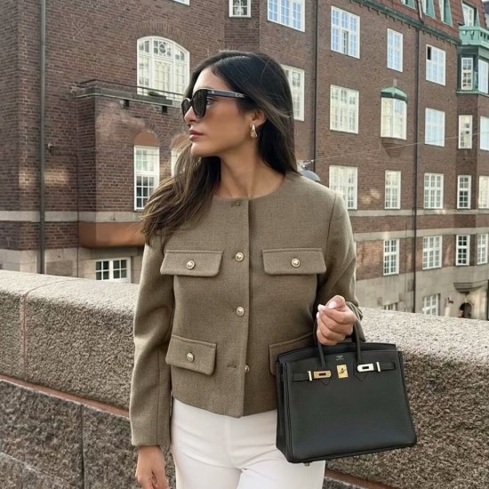 New Autumn Winter Women's Chanel-Style Fashion Button-Detail Short Blazer