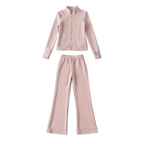 Women's EU-US Style Fleece Lined Hooded Jacket + Fleece Lined Casual Pants Set