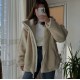 EU-US Style New Autumn Winter Women's Solid Slouchy Shearling Turtleneck Wool Blend Jacket