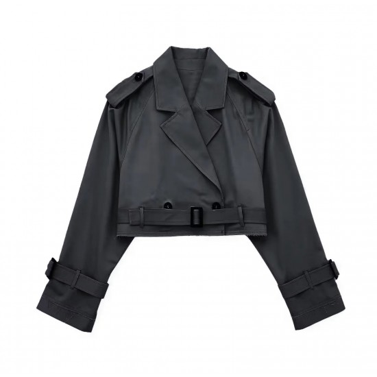 Y2K New Spring EU-US Style Women's Cropped Belted Trench Coat Jacket