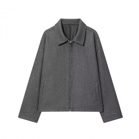 Autumn Fashion 3-Color Solid Oversized Zipper Wool Blend Jacket for Women