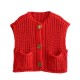 11-Color New Spring Autumn Women's EU-US Style Pocket Sleeveless Short Knit Cardigan Vest