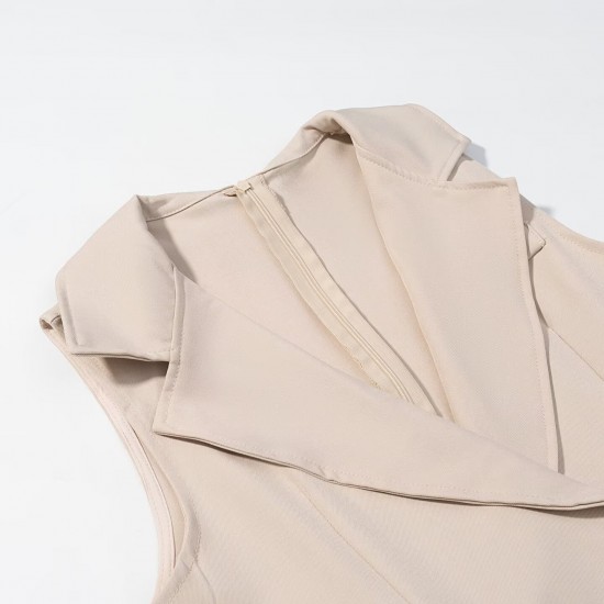 Women's 2026 Spring EU-US Style Blazer Collar Sleeveless Belted Pleated Dress